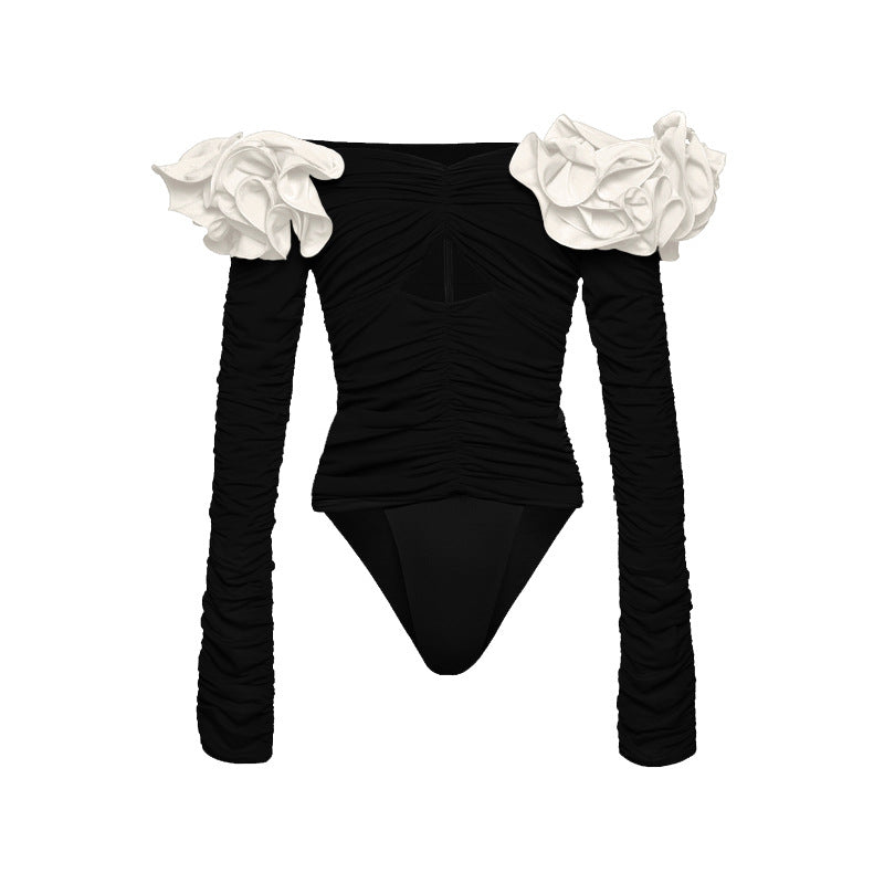 Black and White Long Sleeve Swimsuit