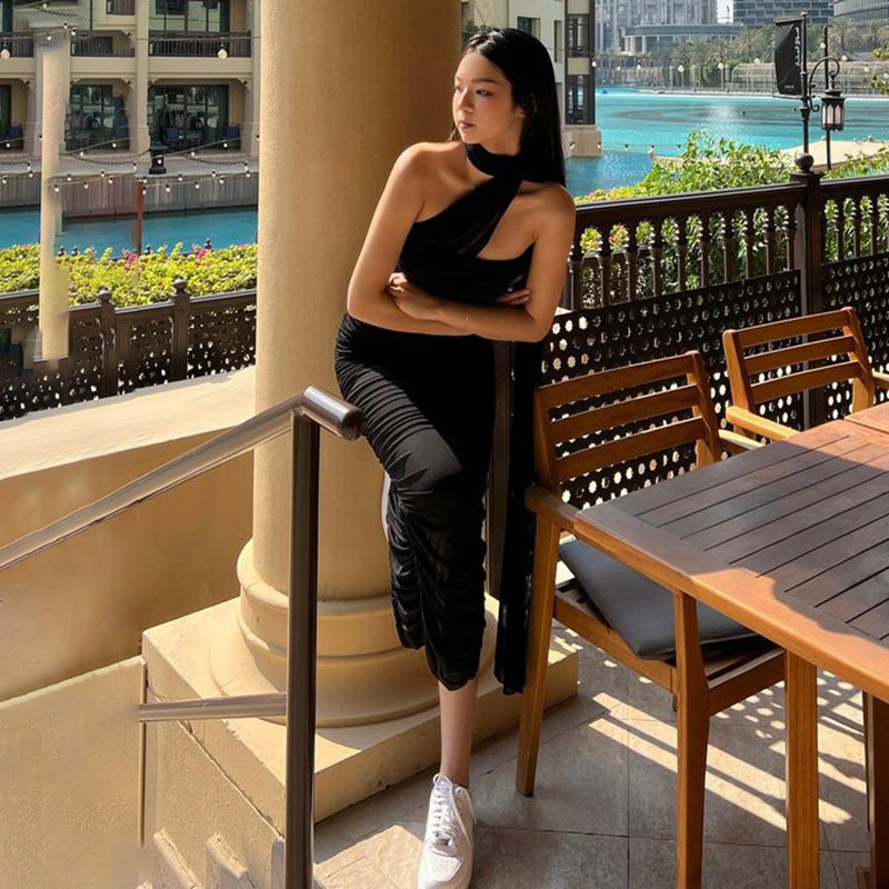 Spring Summer off Neck Sleeveless Dress Women Fashionable All Match Sexy Tight Backless Dress