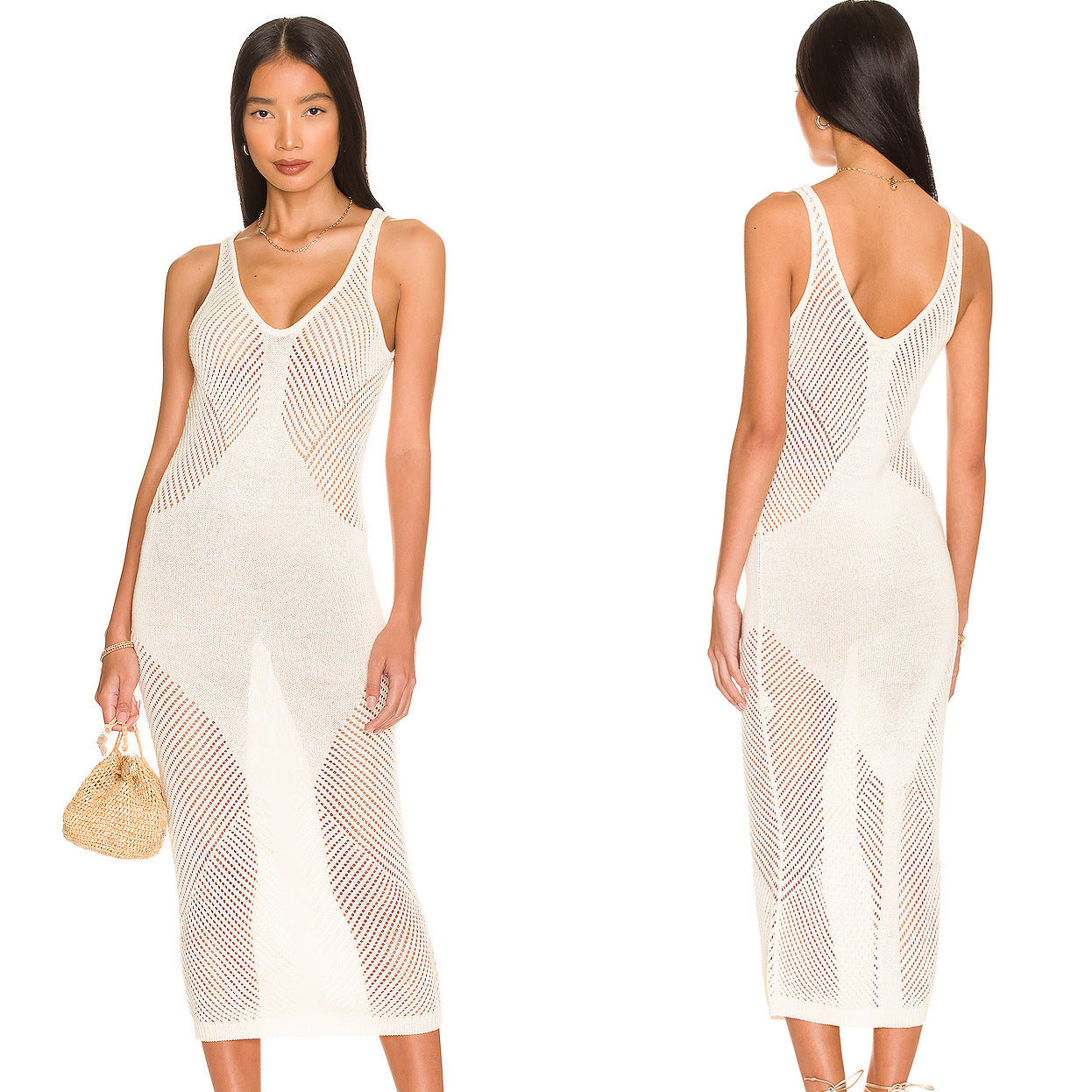 Falda tipo chaleco de punto con escote en V y aberturas para vacaciones, informal, para playa, bikini, 2 colores