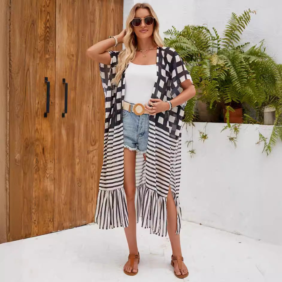 Blusa de viaje al extranjero para vacaciones, protección solar, chal largo, fina, para primavera y verano, para mujer