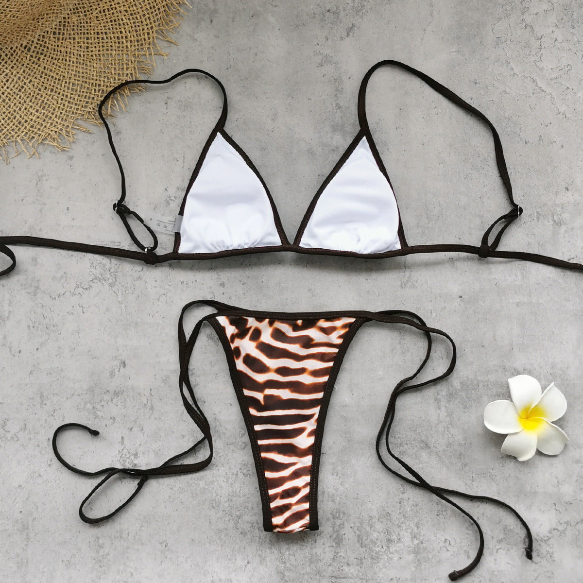 Women Three Point Bikini Mesh Trousers Leopard Print Printed Sexy Backless Split Swimsuit Thunder