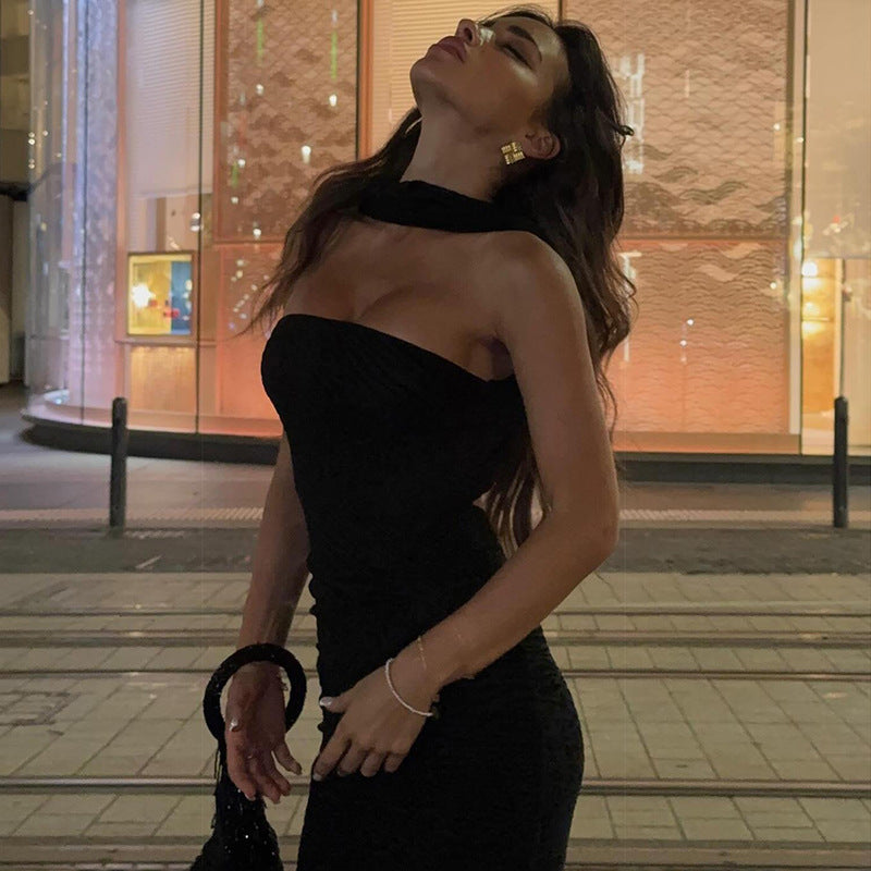 Spring Women Clothing Sexy Solid Color Backless Slim Fit Halter Tube Top Dress