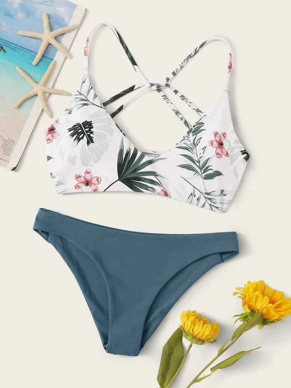 Bikini Swimsuit Criss Cross Split Floral Bikini U Shaped Decorative Swimming Tide Swimsuit