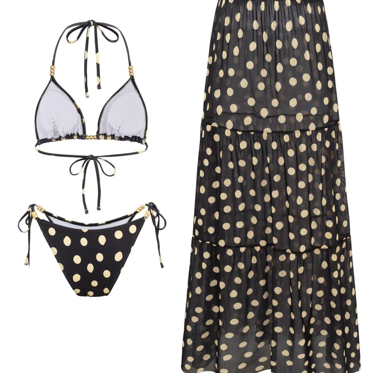 Black White Dot Sexy Swimsuit Slimming Suit Women Dress Beach Swimsuit Three Piece Set OLam