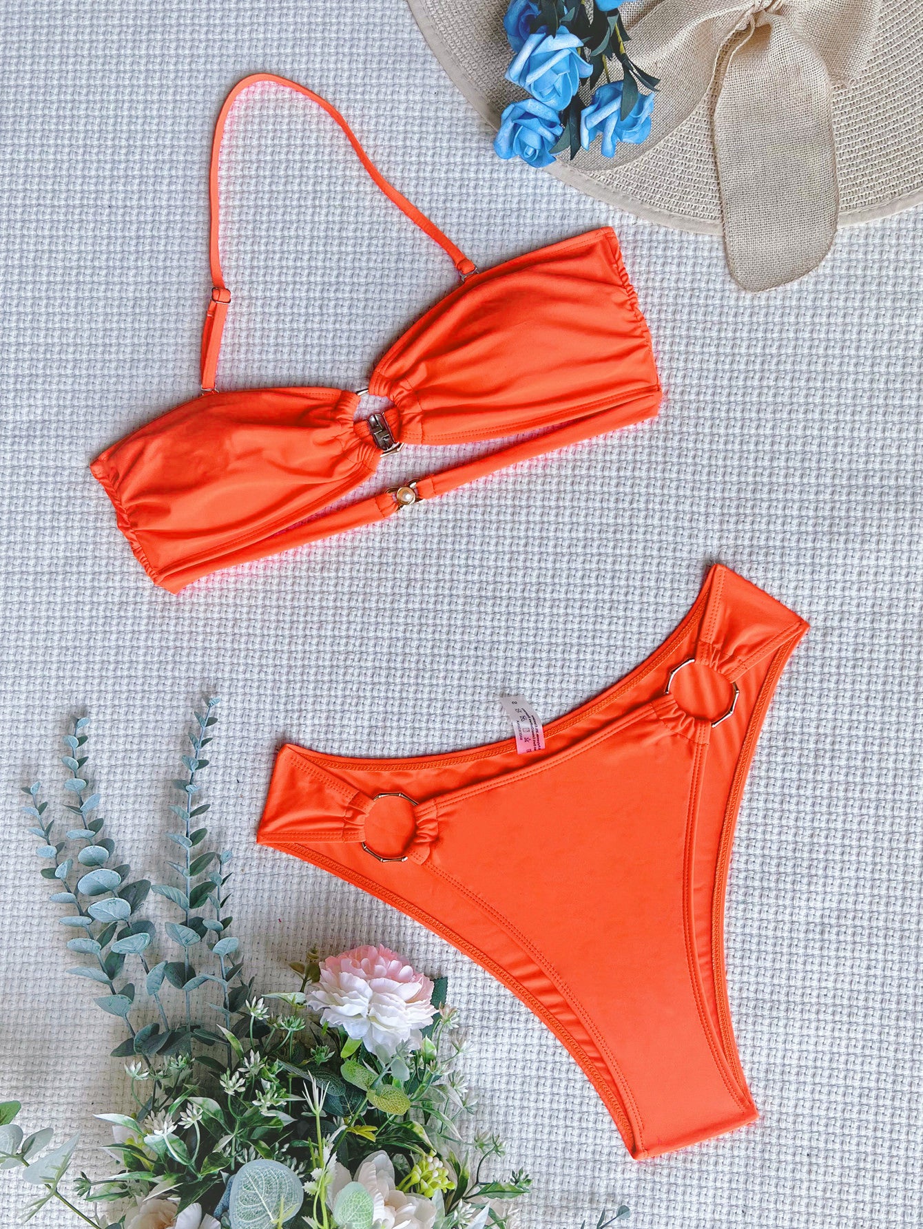 Bikini Halter Swimsuit Sexy Swimsuit Women Backless Swimsuit Solid Color Bikini