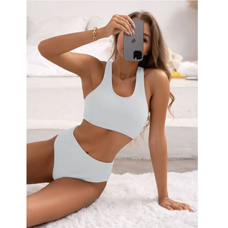 Sunken Stripe U Shaped High Waist Bikini Sexy Swimsuit Swimsuit Women