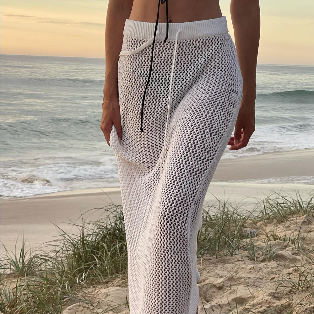 Falda de verano sexy con agujeros y recortes transparentes de punto para vacaciones en la playa, ropa de abrigo para mujer
