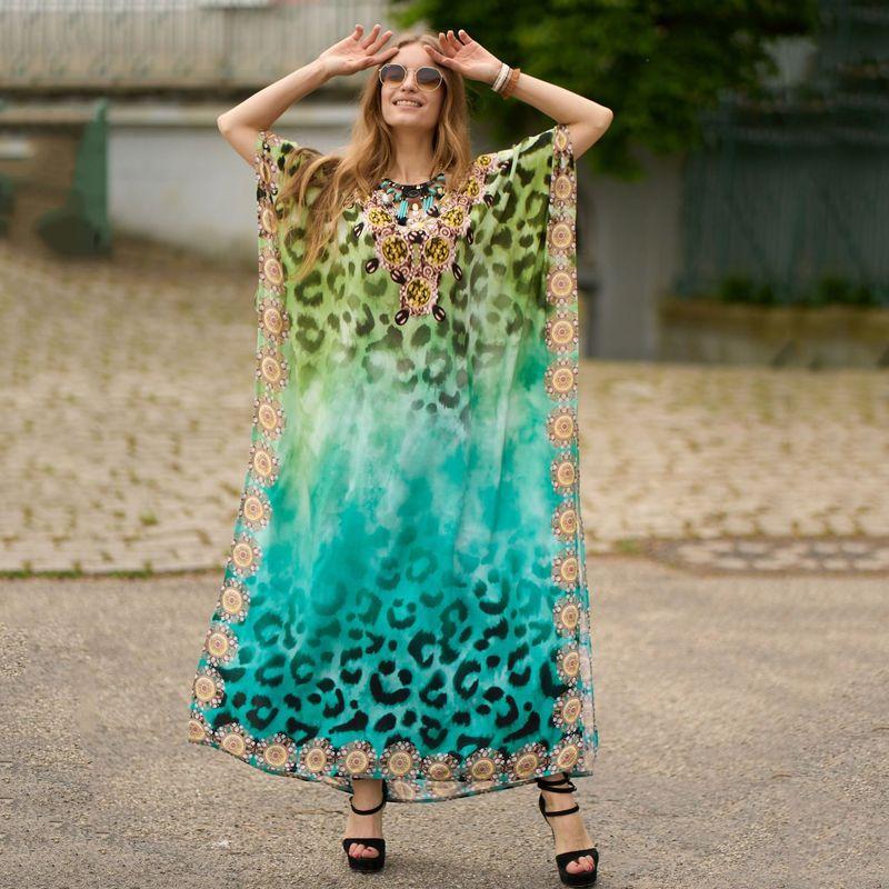 Rayon Positioning Printing Beach Cover up Loose Vacation Dress Beach Cover Up Colors