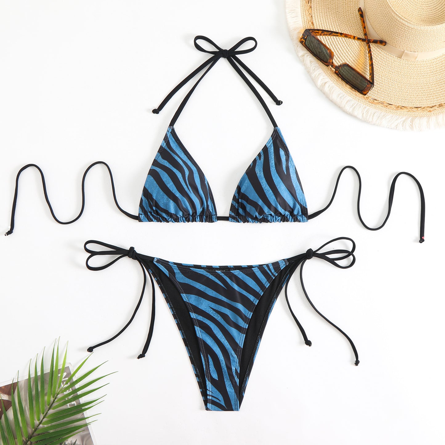 Bikini con estampado de cebra, sexy, sin espalda, con cordones, para mujer, bikini dividido