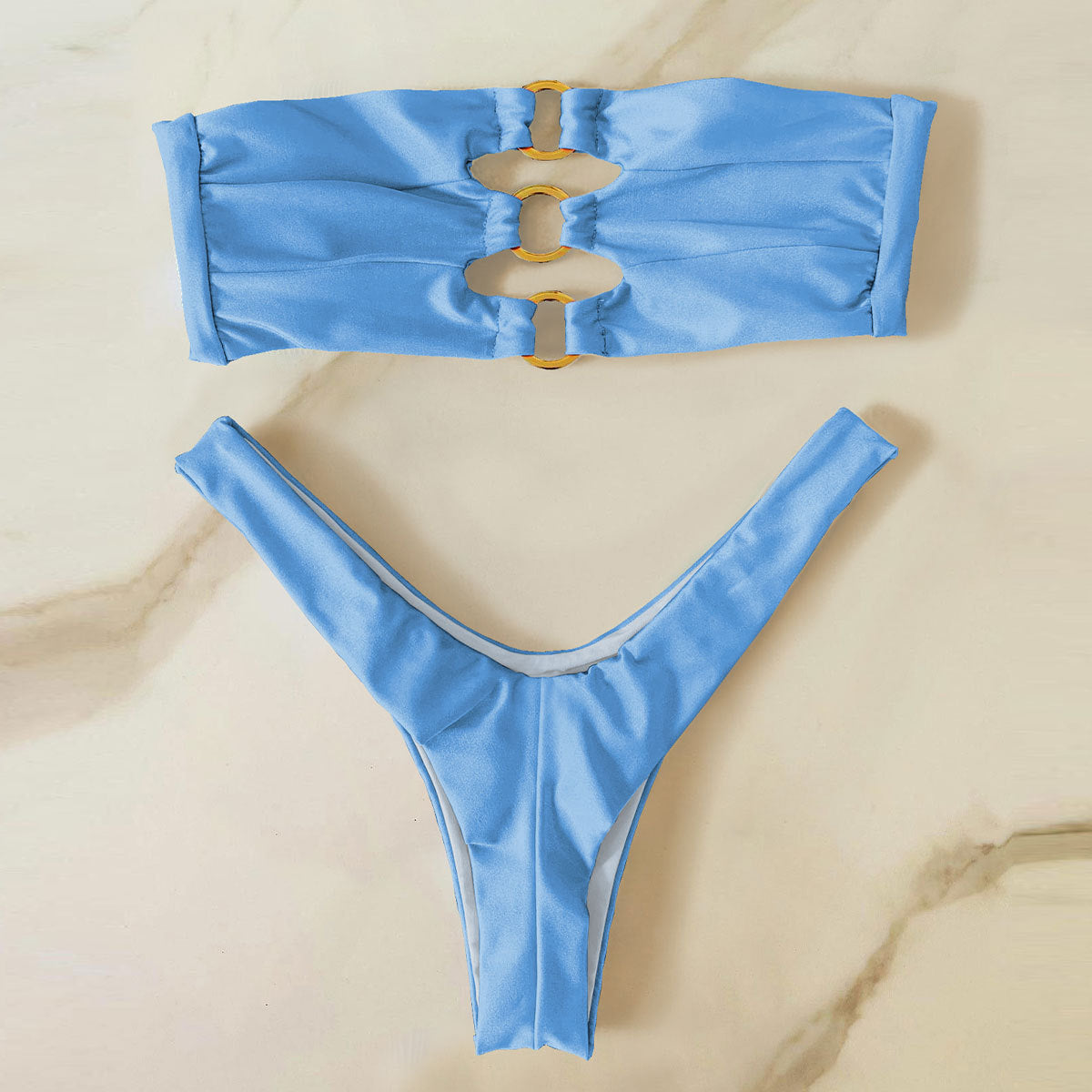 Bikini de cintura baja con abertura alta de color sólido, traje de baño sexy dividido para mujer