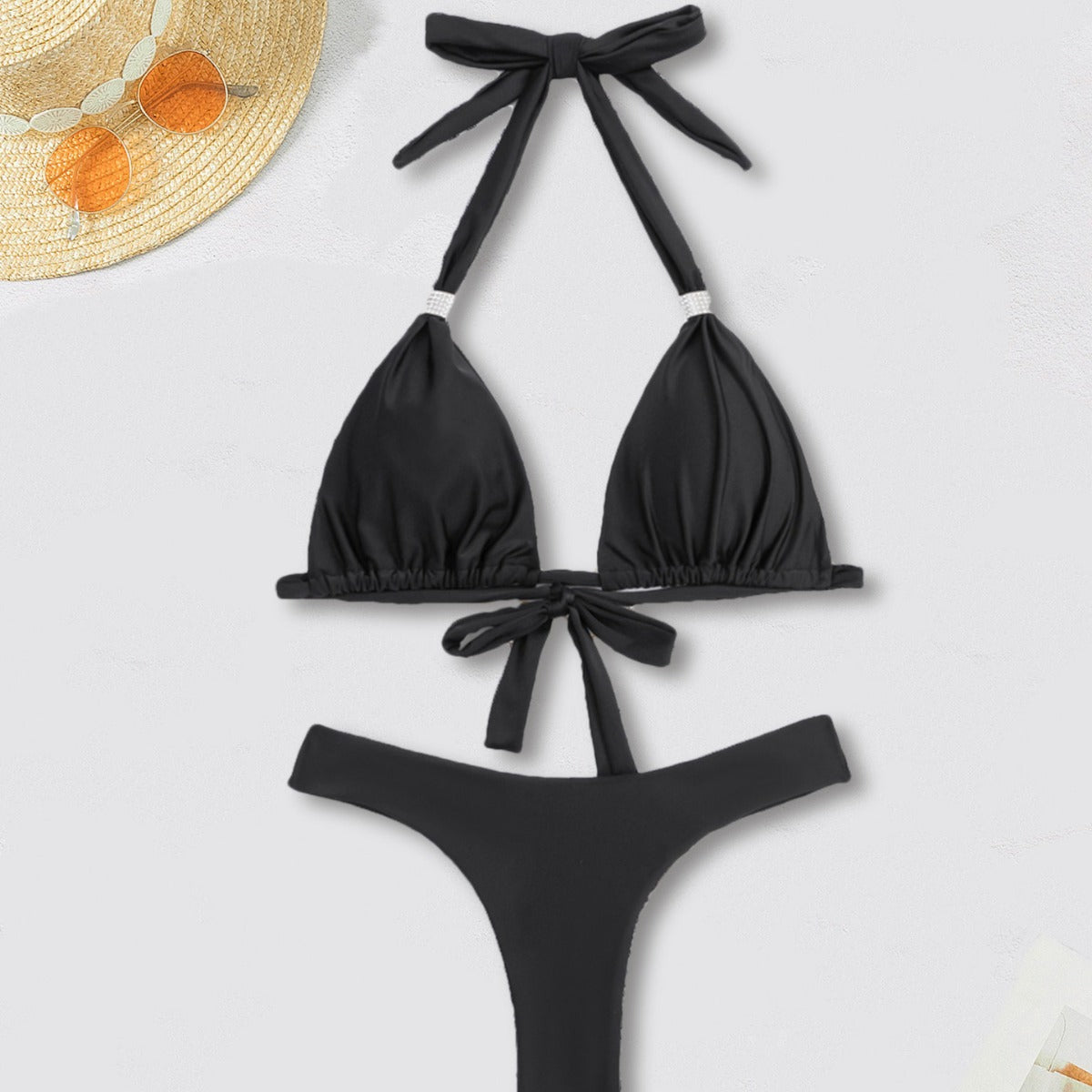 Bikini de color sólido atado en forma de T bikini sexy dividido traje de baño traje de baño