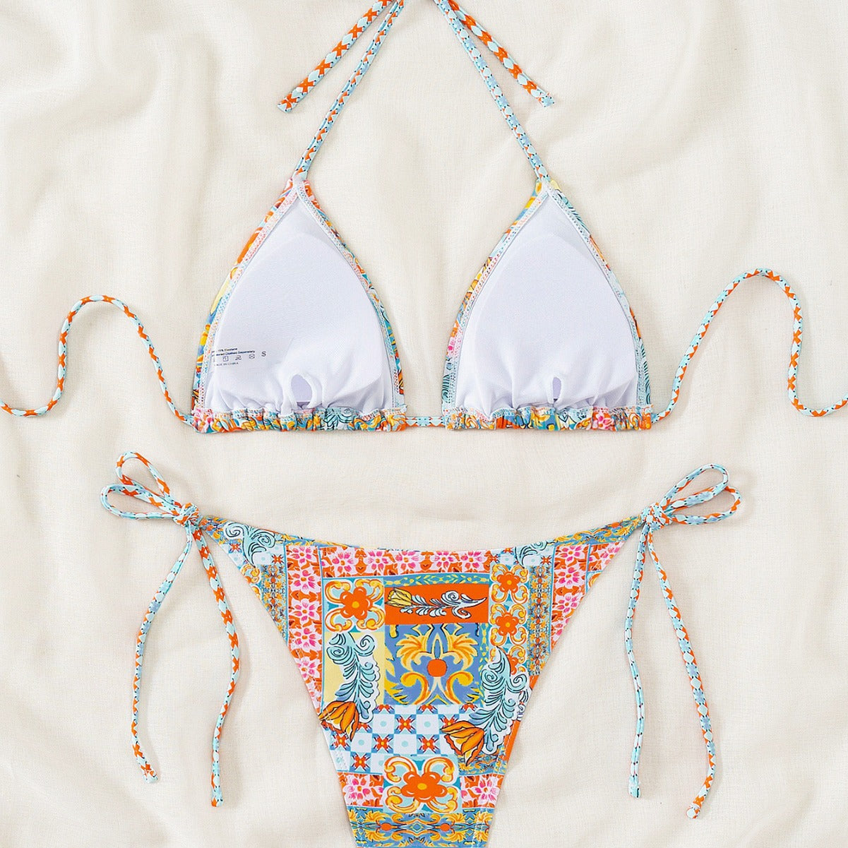Bikini de copa triangular con estampado de encaje sexy traje de baño para mujer