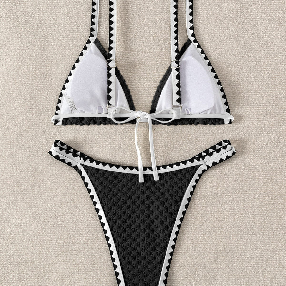 Traje de baño bikini de tela especial de color sólido festoneado para mujer, sexy, dividido, para vacaciones
