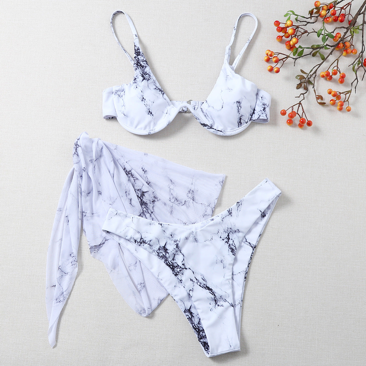 Bikini con estampado jaspeado, bikini sexy para mujer, traje de baño dividido con aros