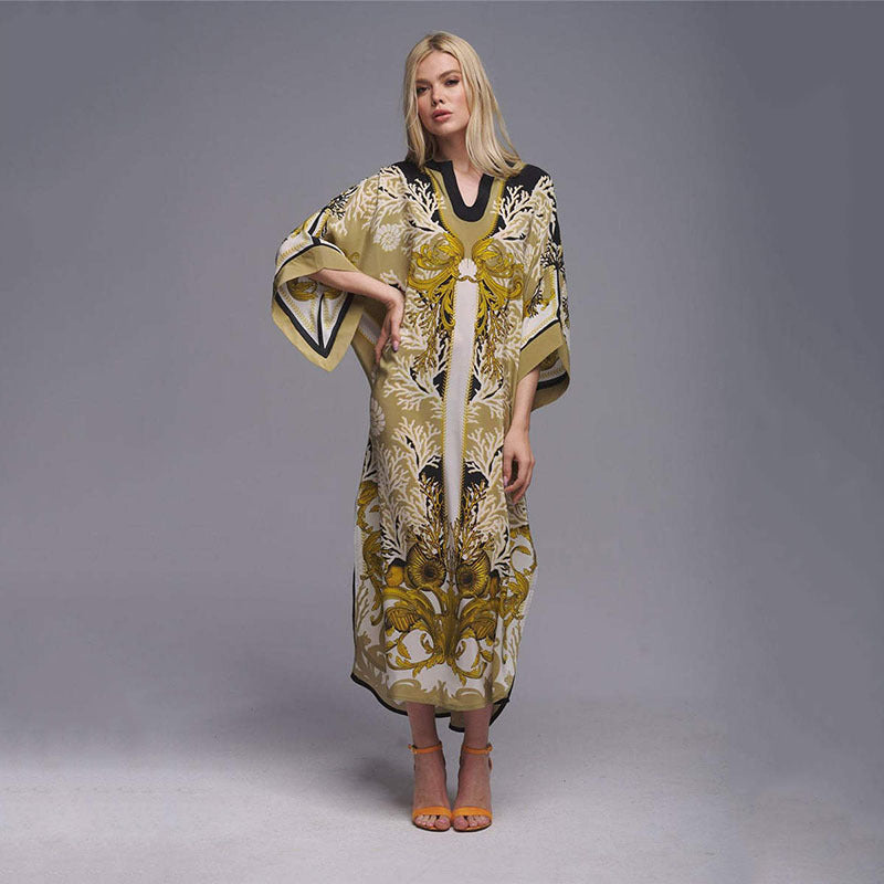 Positioning Printing Ethnic Beach Cover up Loose Robe Sun Protection Shirt Beach Cover Up