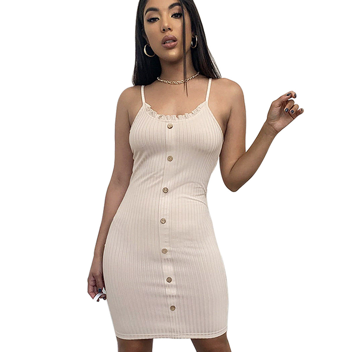 Vestido camisero sexy para mujer, a rayas, adelgazante, de un solo pecho, de hilo, ajustado y fino.