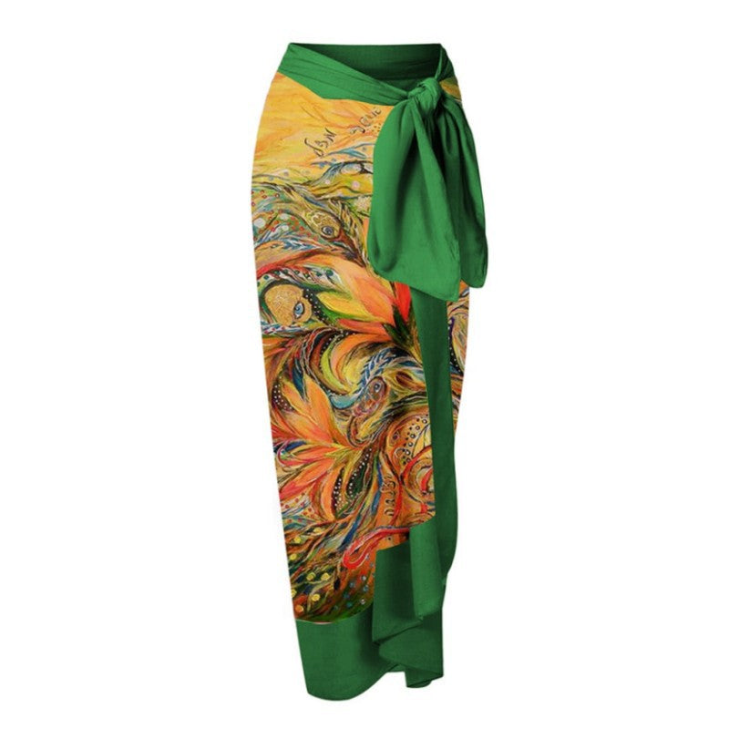 Peacock Feather Printed Gauze Skirt