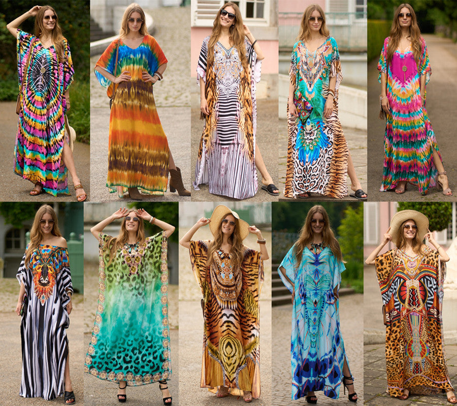 Rayon Positioning Printing Beach Cover up Loose Vacation Dress Beach Cover Up Colors