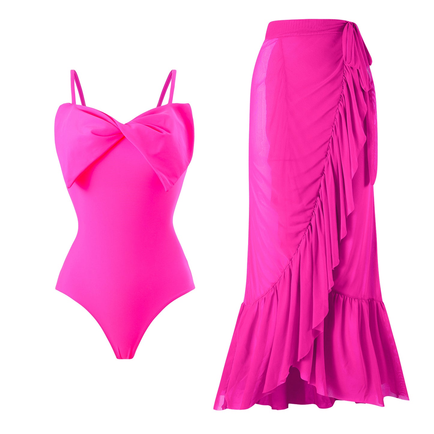 Traje de baño sexy para mujer, traje de baño de primavera con un hombro, conjunto de falda de playa dividida de gasa