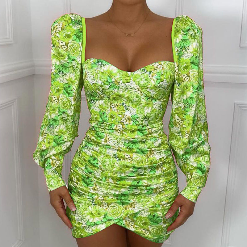 Long Sleeve Printed Sexy Dress Women Clothing Spring Autumn