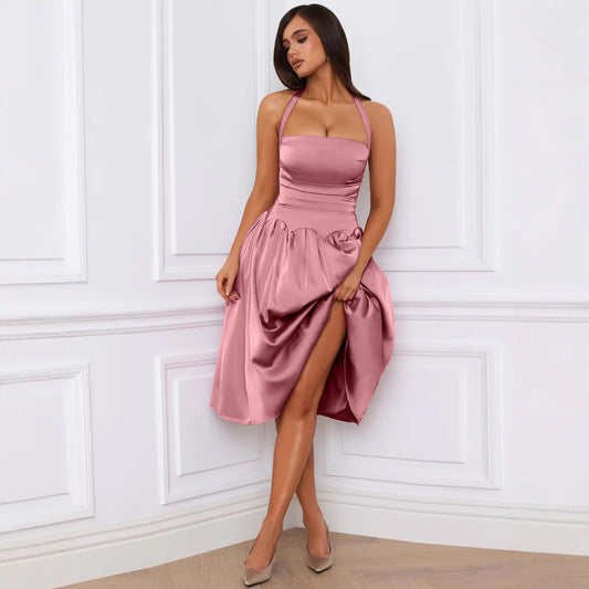 Robe mi-longue sexy à lacets et dos nu, automne-hiver