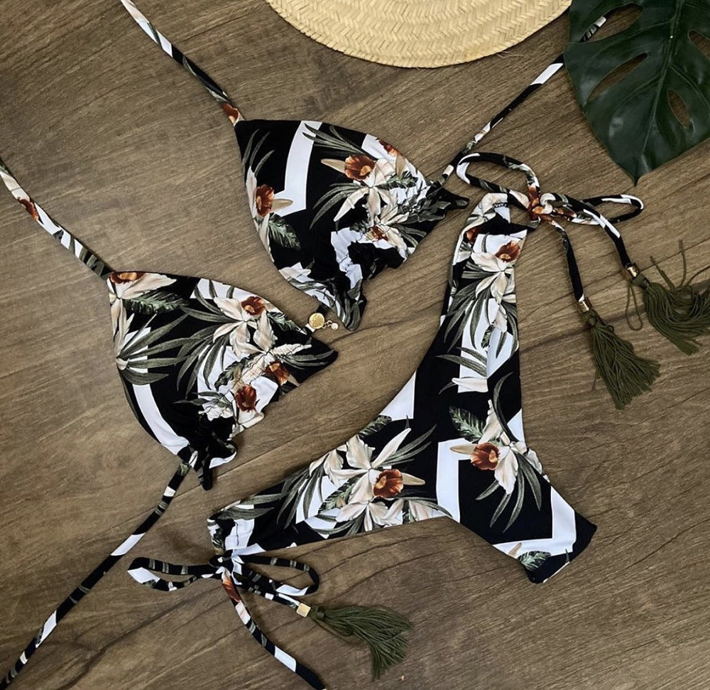 Traje de baño dividido para mujer, estampado, bikini sexy de triángulo.