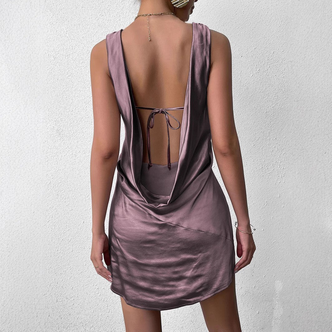 Sexy V neck Sleeveless Hollow Out Cutout Backless Lace up Sheath Dress
