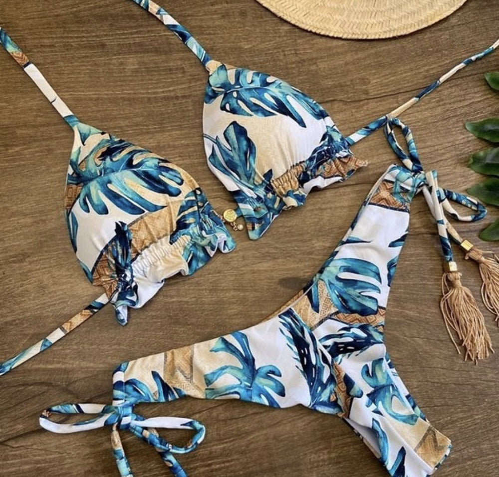 Traje de baño dividido para mujer, estampado, bikini sexy de triángulo.