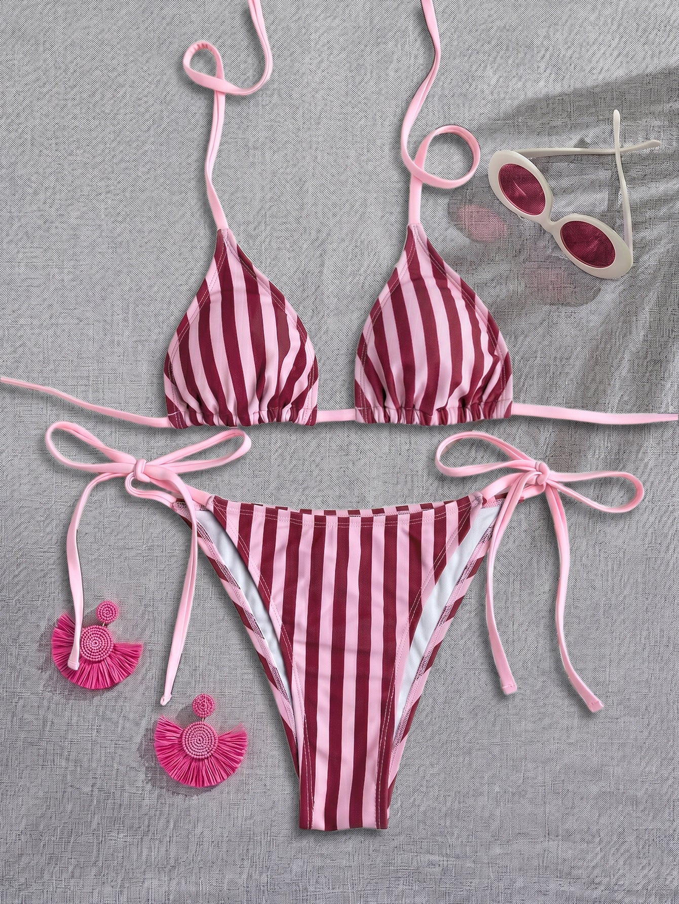 Women Striped Printed Bikini Halter Strap Sexy Split Bikini Seaside Swimwear WithWind
