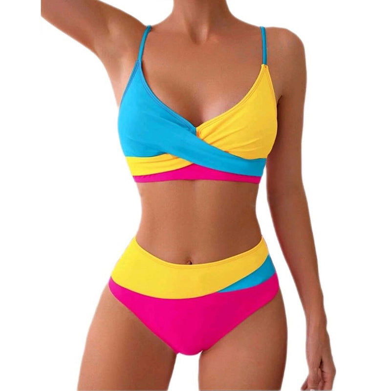Traje de baño de bikini dividido a juego de colores para mujer, traje de baño de playa de primavera, bikini