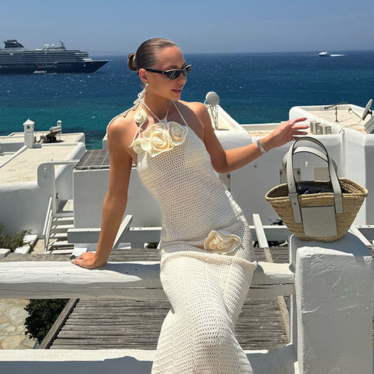 Blusa de bikini de playa con estampado floral flotante de punto de color liso para mujer, resistente al sol