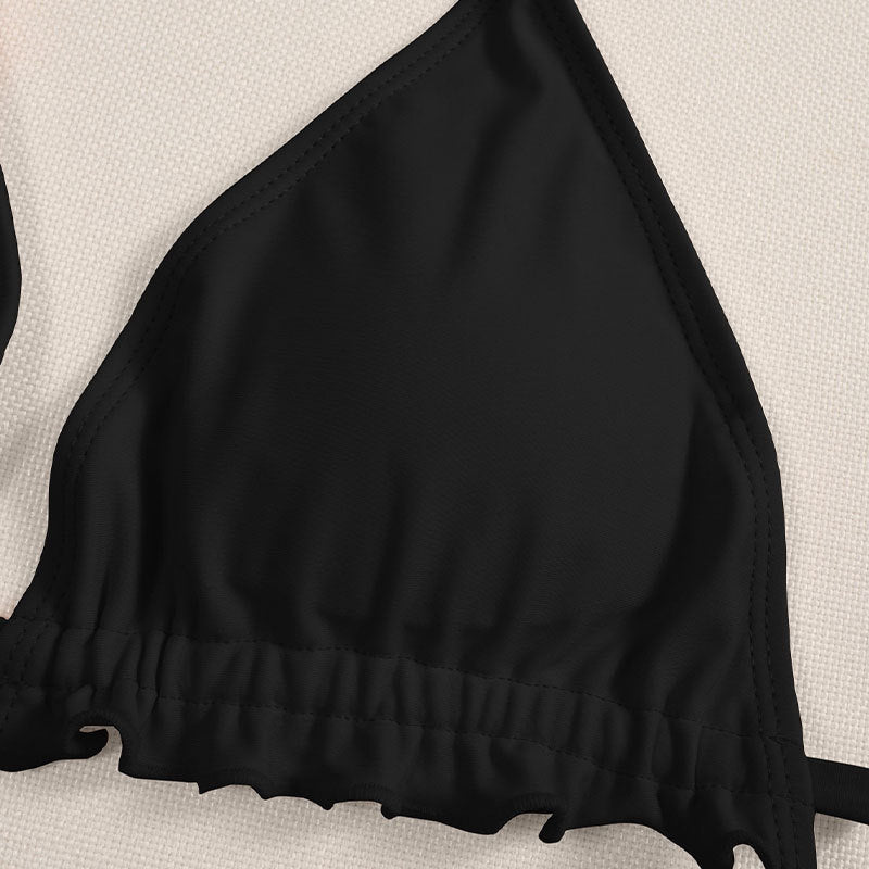 Bikini de triángulo dividido con cuello halter y cordones para mujer, traje de baño sexy de cintura alta