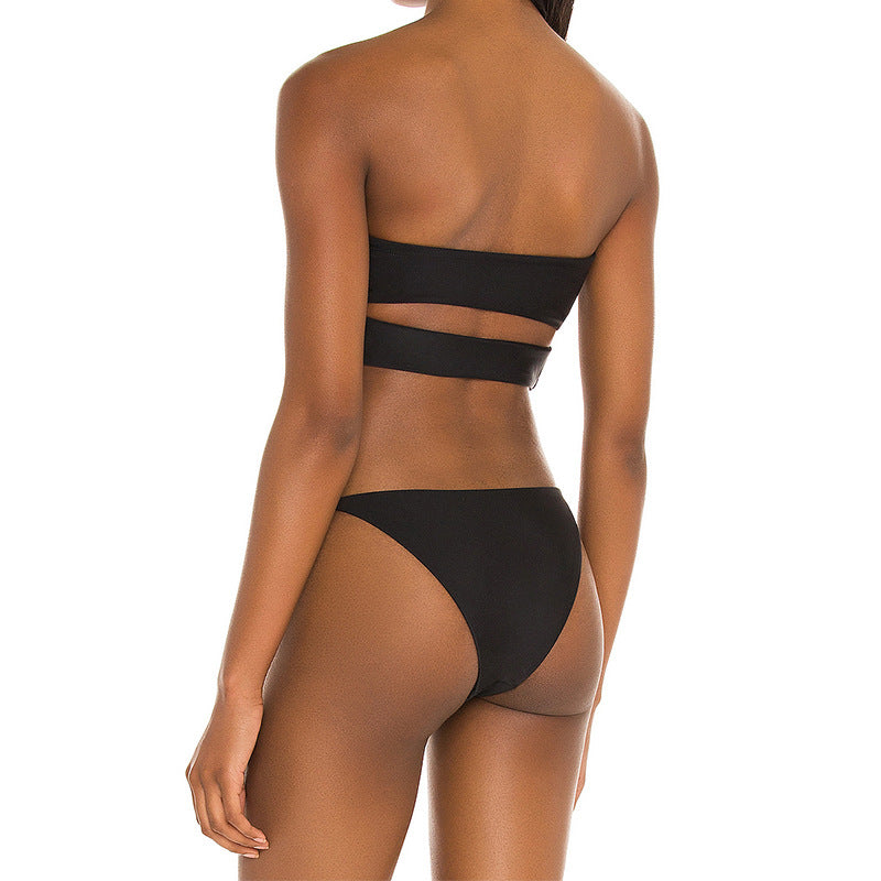 Traje de baño dividido de color sólido para mujer, parte superior del traje de baño, bikini sexy