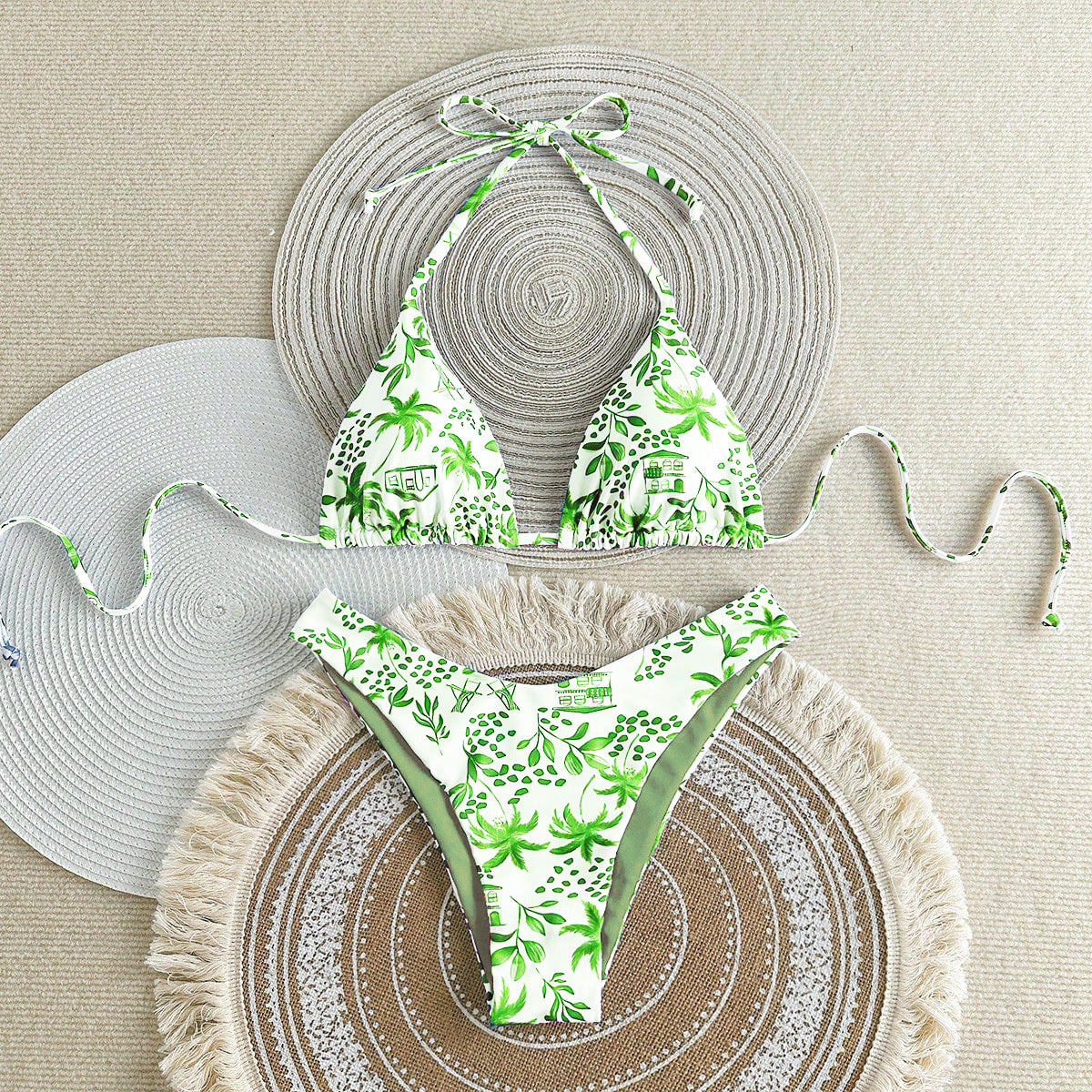 Split Swimsuit Sexy Women Fission Swimsuit Tropical Leaf Printed Swimsuit