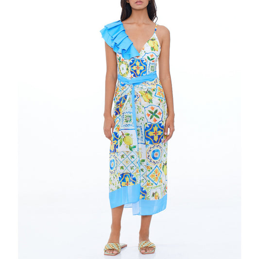 Traje de baño para mujer, bikini con estampado de leopardo y volantes, vestido de gasa