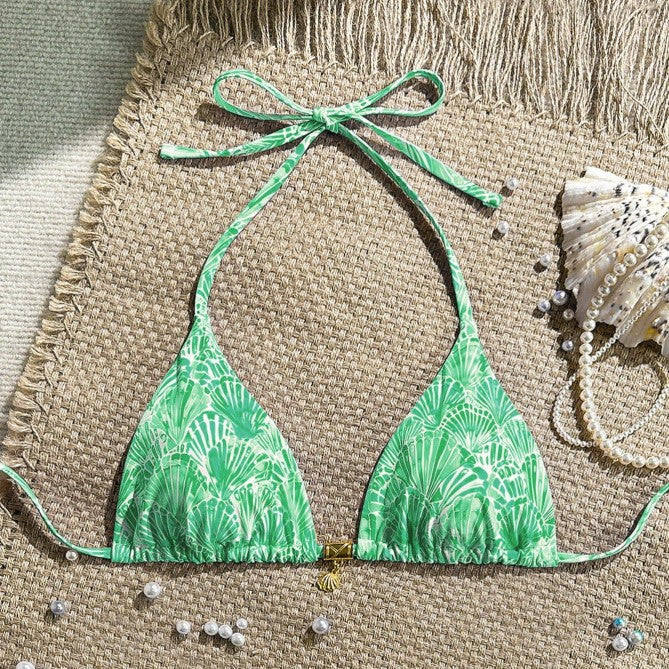 Maillot de bain bikini imprimé festonné sexy à lacets pour femme