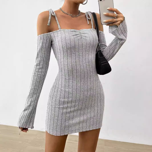 Ropa para mujer, vestido de tirantes finos, estilo dama adulta, para otoño e invierno, cuello barco, elegante, ajustado.