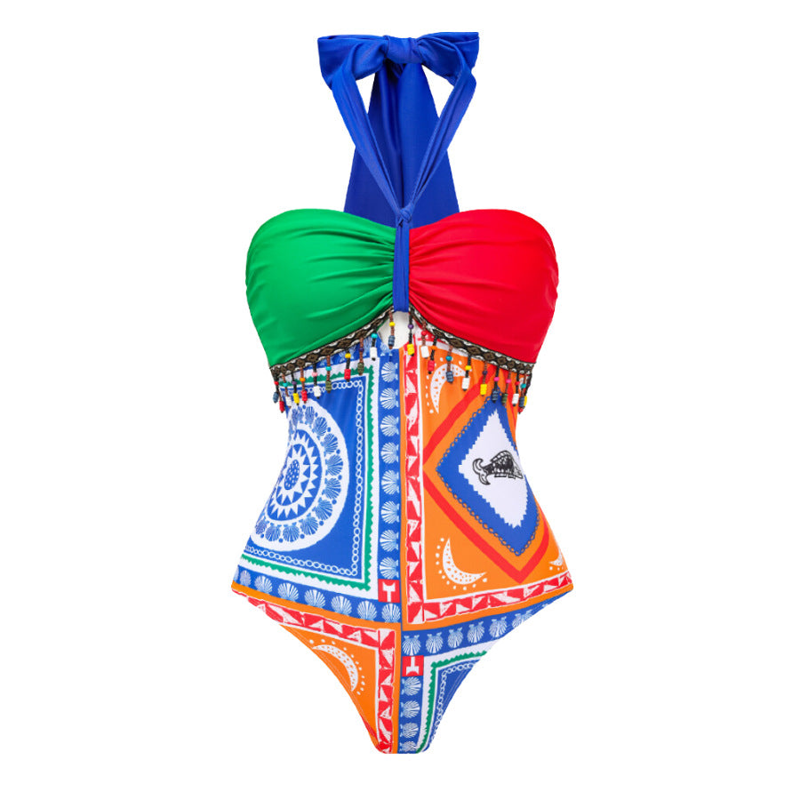 Sexy One Piece Swimsuit Women Conservative Cover Belly Lace up Swimsuit Spring Chiffon Beach Skirt Set