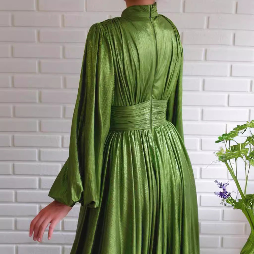 Spring Summer Popular Color Tight Waist Halter Large Swing Sexy Avocado Green Dress Maxi Dress for Women