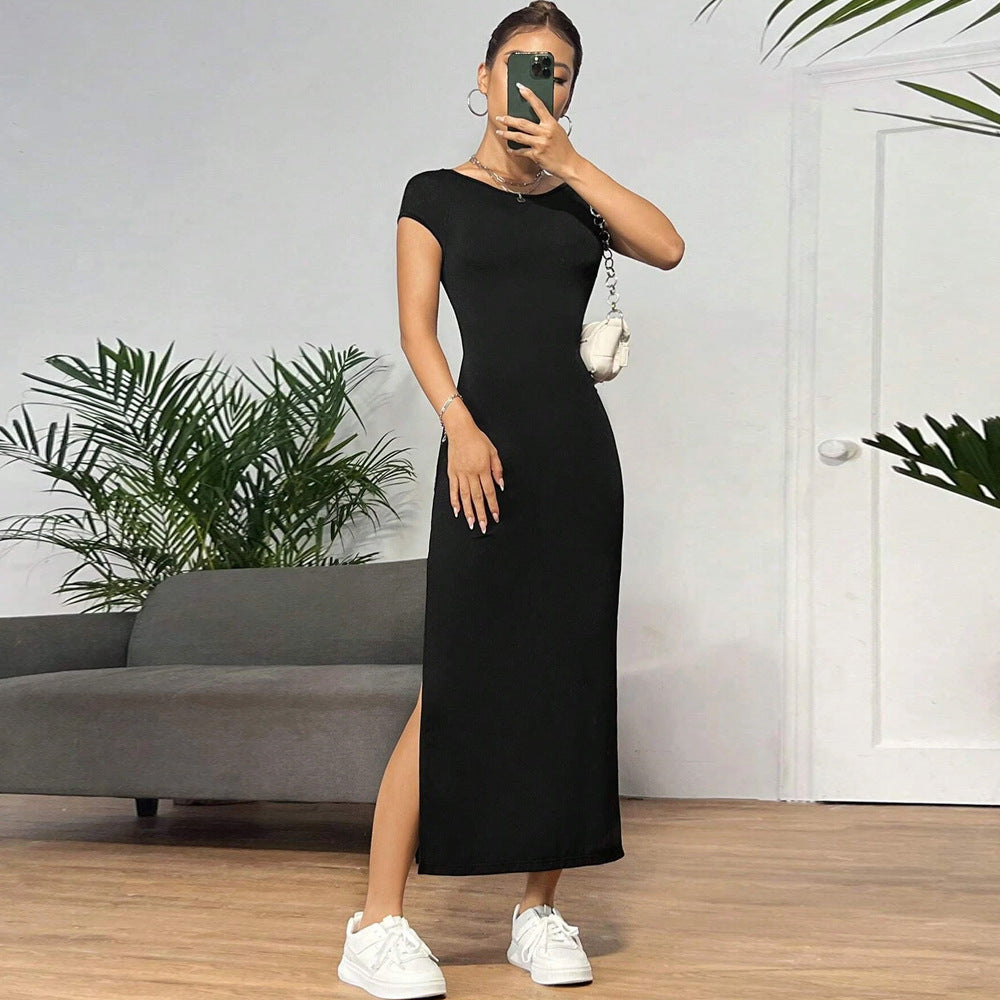 Women Clothing Spring Summer Slim Fit Sexy Backless Sheath Split Sleeveless Dress