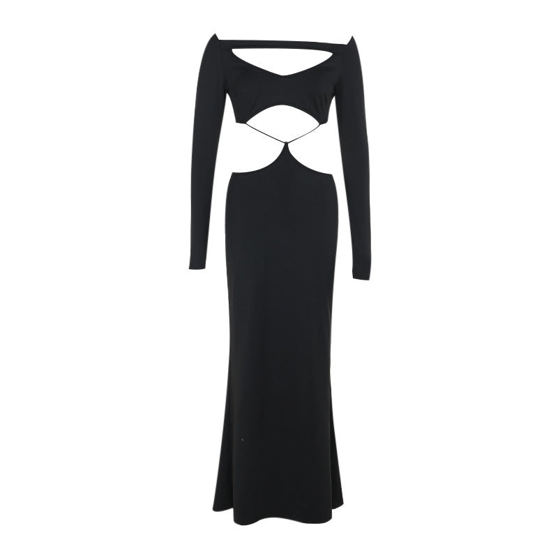 Fall Type Hip Elegant Slim Fit Hollow Out Cutout Sexy Long Sleeve Dress Women