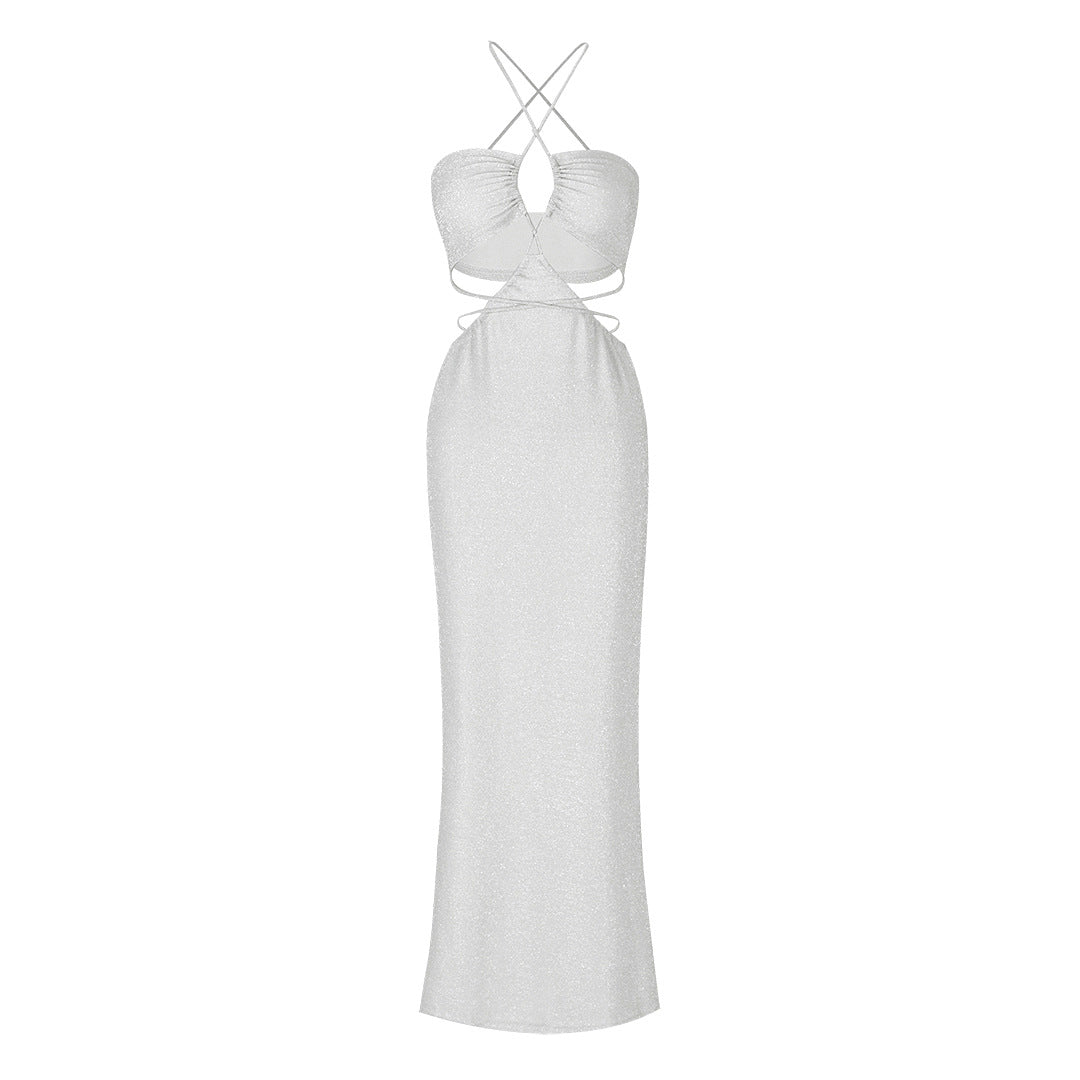 Sexy Cutout Siamese Beach Women Dress Solid Color
