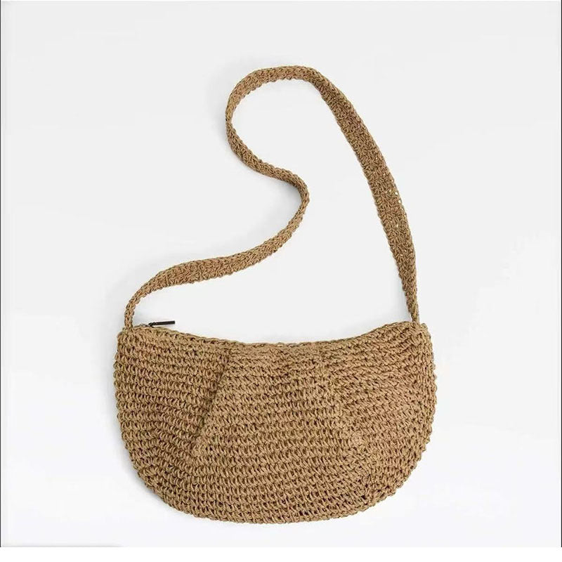 Bolso bandolera informal de paja, bolso de nicho, bolso tejido, bolso de playa para vacaciones, bolso de pecho que combina con todo.
