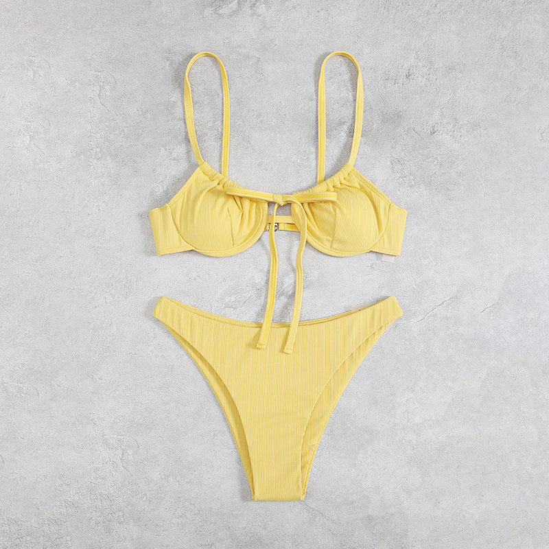 Traje de baño de bikini de color sólido con cordones sexy para mujer