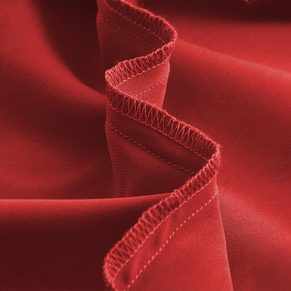 Vestido popular de satén con cuello halter, cintura ajustada, diseño que oculta la flacidez, dobladillo asimétrico irregular.