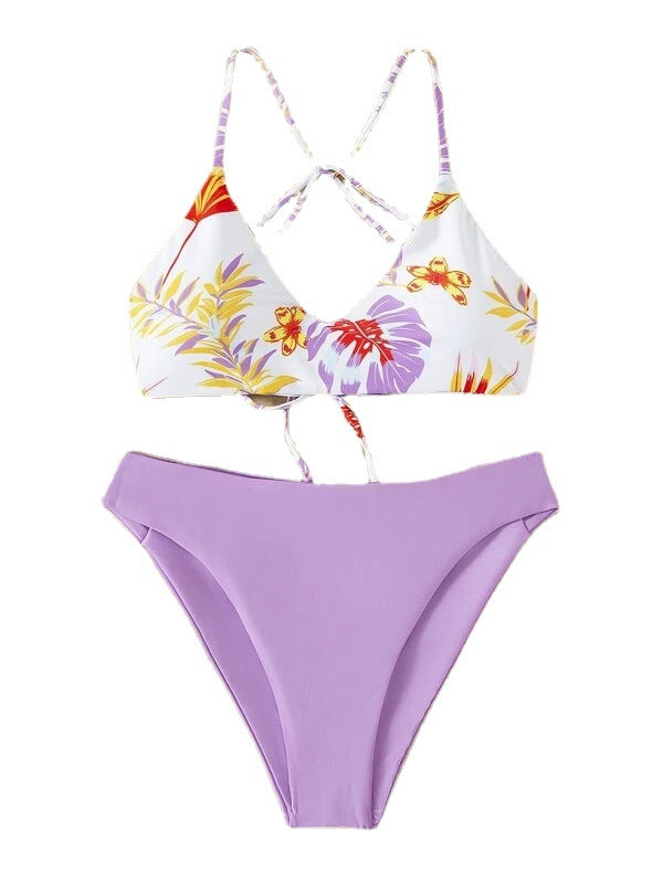 Bikini Swimsuit Criss Cross Split Floral Bikini U Shaped Decorative Swimming Tide Swimsuit
