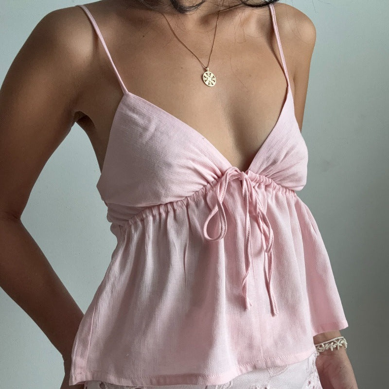 Women lothing Summer Sexy Slim Fit Camisole Low Cut Backless Lace up Sexy Vest