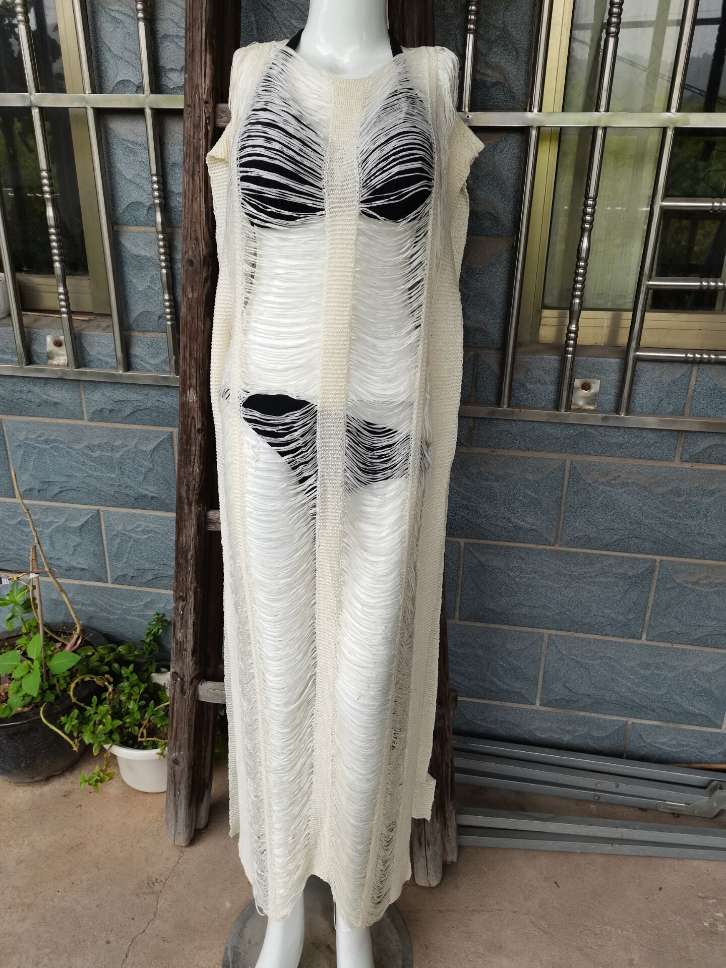 Bata de punto con aberturas para vacaciones, informal, para playa, bikini