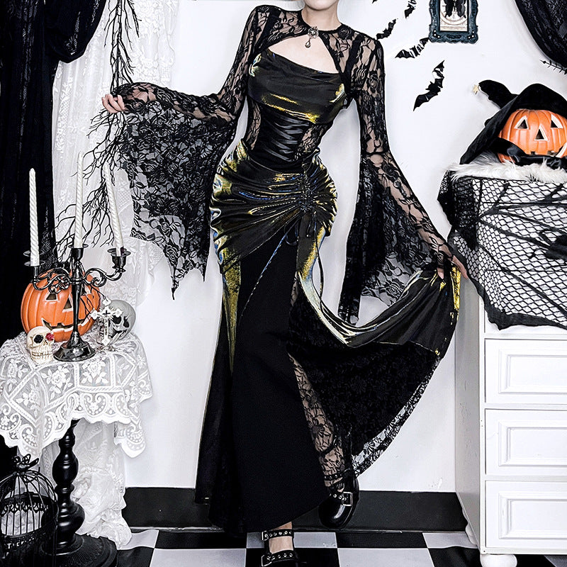 Autumn Elegant Lace Batwing Sleeve Irregular Asymmetric Overhaul Waistcoat Top Women