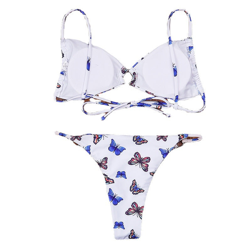 Traje de baño nuevo bikini sexy con estampado de mariposas dividido